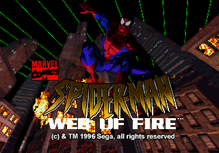 Spiderman Web of Fire title screen for Sega 32X